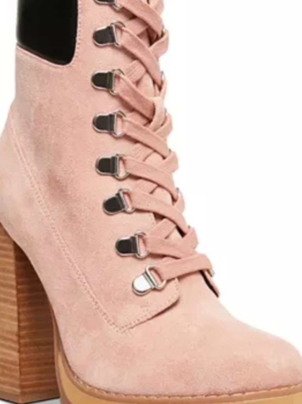 Women's Blush Pink Suede Lace-Up Block Heel Boots